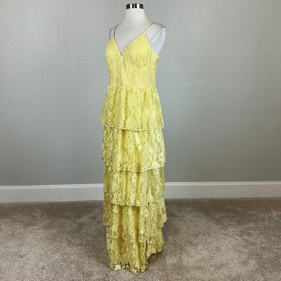 Colorful Yellow Lace Evening Gown Size 10 LAUNDRY Sleeveless Tiered Skirt Formal - Picture 4 of 13